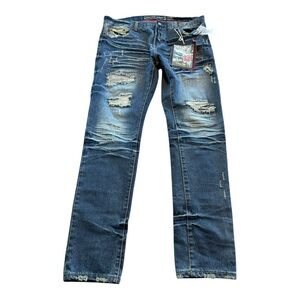 Heritage America Men’s Distressed Frayed Slim Straight Jeans 38x34 NWT Honeycomb